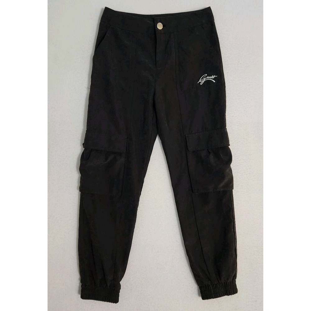 Guess Satin Active Cargo Pants Girl's Tween Size 10 Dark Gray Black Adjustable